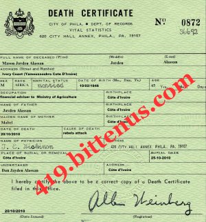 death certificate